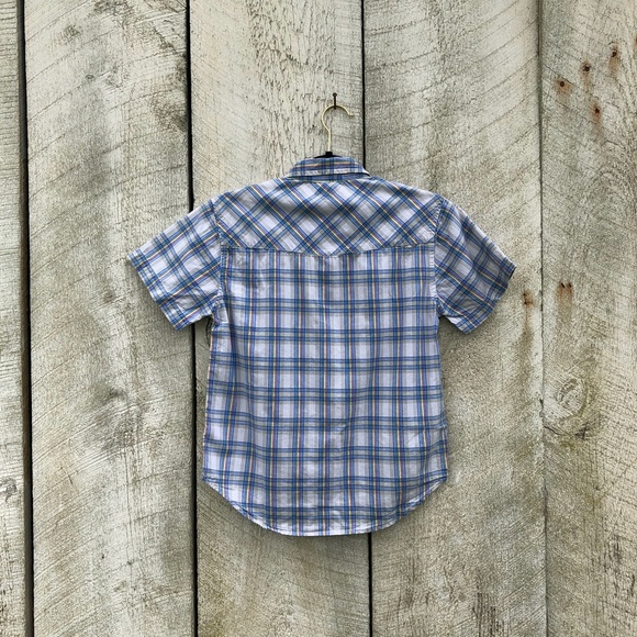 Old Navy | blue plaid snap button shirt - Picture 2 of 4
